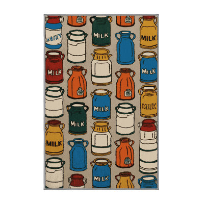 Washable Milk Cans Farm Area Rug