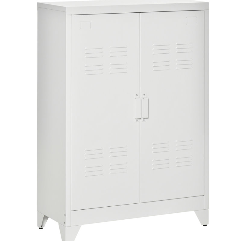 Armoire industrielle blanche, en métal avec portes doubles et tablettes réglables, l 29,5 po x P 13 po, H 43,25 po pour le rangement des outils, blanc