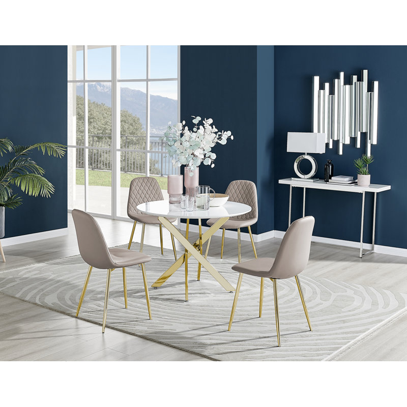 Corova 4 - Person Dining Set, Cappuccino/Gold