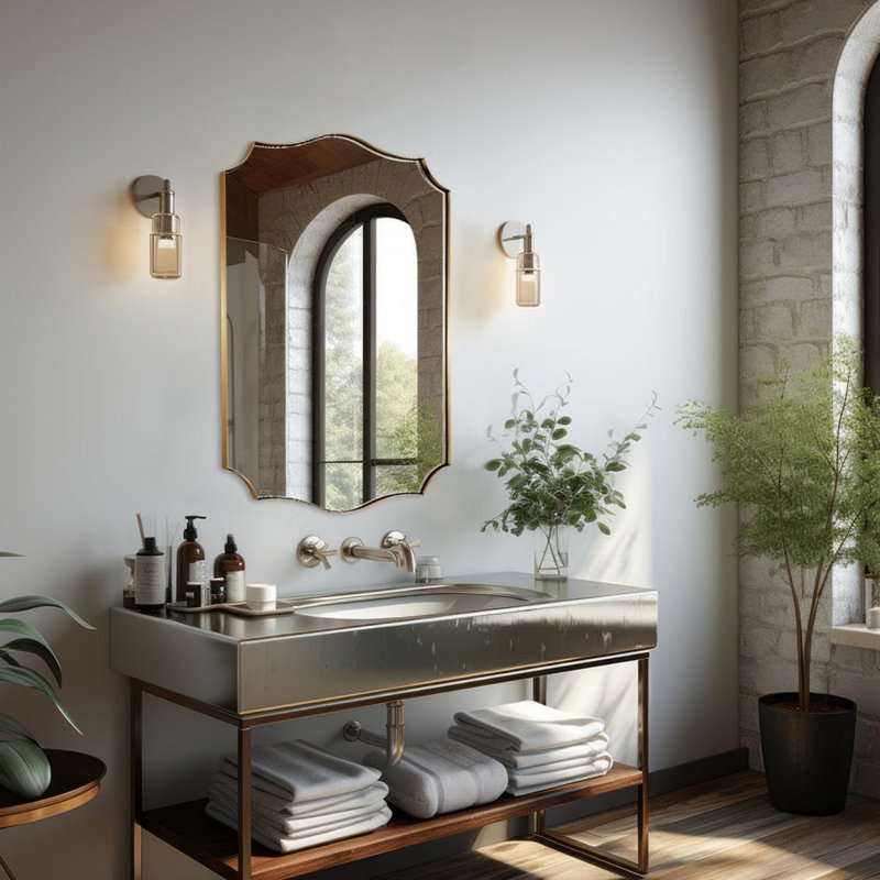 Miroir de salle de bain Anayalee Cadre en acier inoxydable, 36 po x 24 po, Or brossé