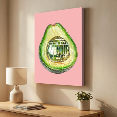Avocado Half with Disco Ball Inside - Modern Wall Art Print on Gallery Wrapped Canvas, 36" H x 24" W, Ready to Hang