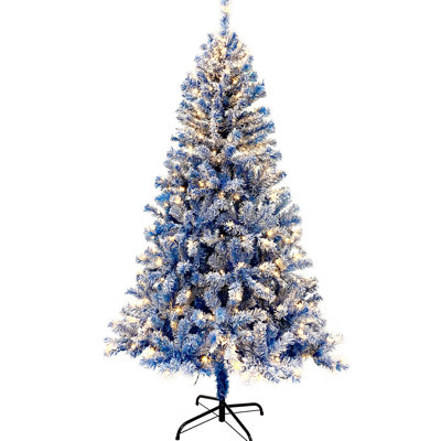 Sapin de Noël artificiel 6 pi avec neige - bleu, 750 pointes, électrique, branche de décoration intérieure de Noël électrique, base stable, ornement
