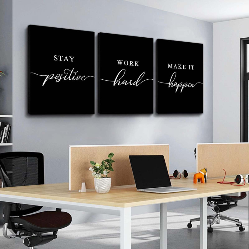 3 Piece Wrapped Canvas Print, Black