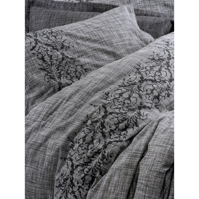 Premium Ranforce Quilt Cover Set, 100% Cotton, Grey | Includes 79 x 87 in Duvet Cover, 94 x 102 in Flat Sheet, 20 x 28 in Pillowcases (2 Pieces) | Machine Washable, Reactive Printing, Elegant Design