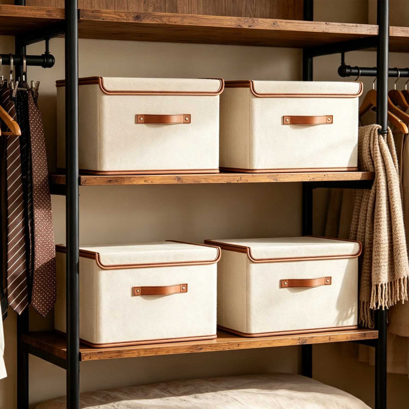 4 Pack Storage Bins with Lids, Collapsible Closet Organizer Container, Fabric Organizer Box with Handles, Decorative Storage Boxes
