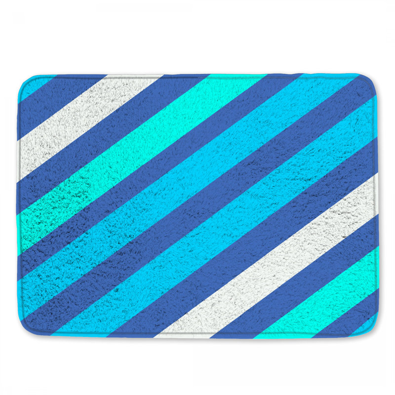 Tapis de bain bleu à rayures diagonales, L 24 po x L 17 po