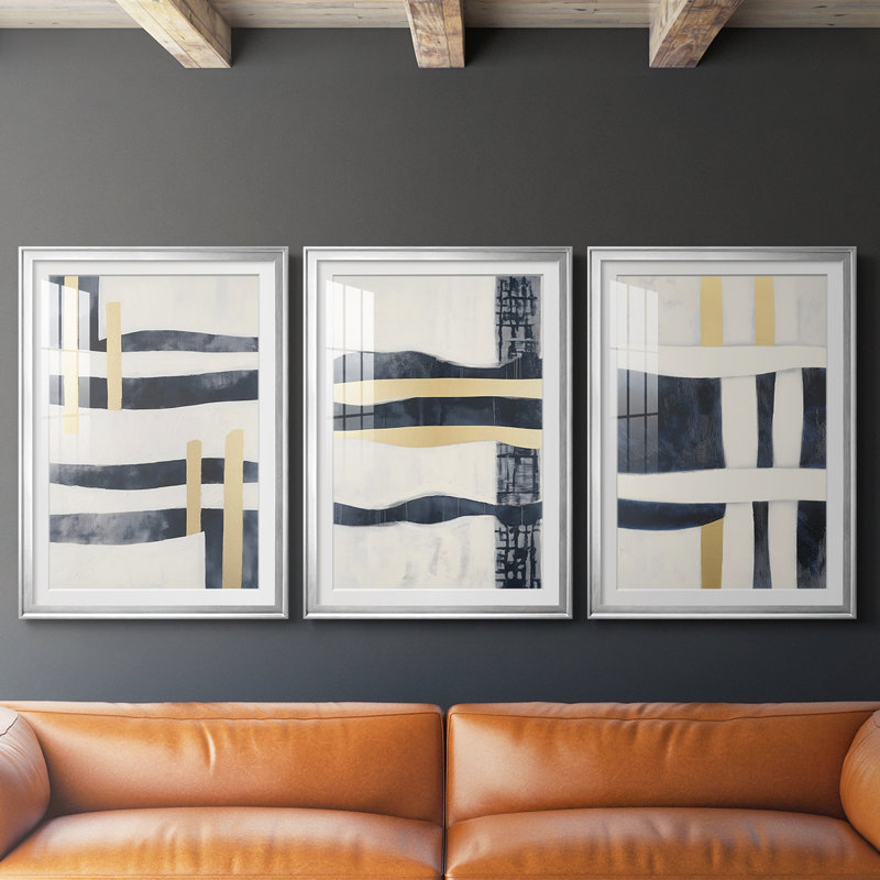 Série ABSTRACT DCCDXCV - Impression encadrée sur mesure de qualité supérieure - 3 pièces, Argent argent, H 21 po x l 30 po