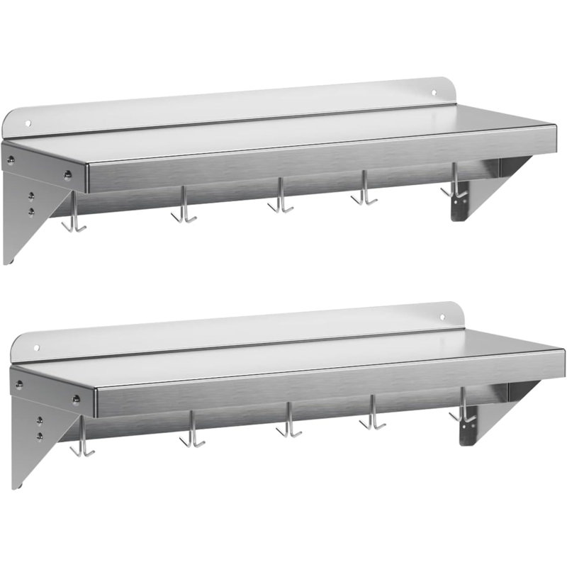 Paquet de 2 tablettes en acier inoxydable 12 po x 24 po, fixation murale multifonction en métal