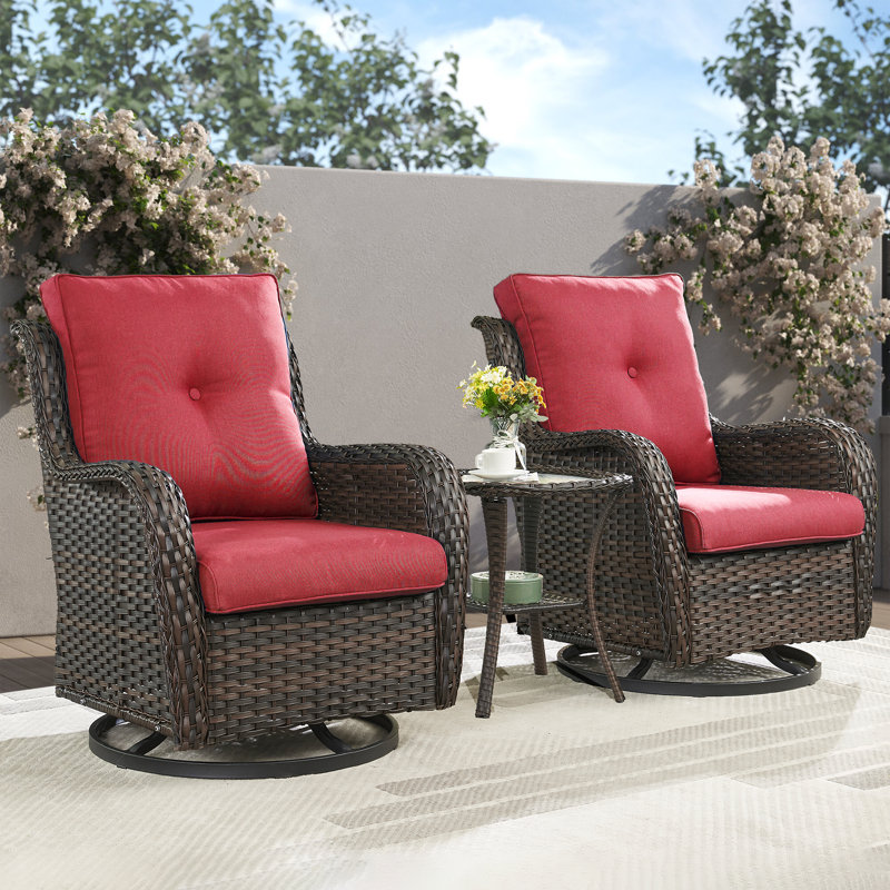 Chaise berçante et pivotante avec coussins 3 pièces Schutt, Brun, Rouge