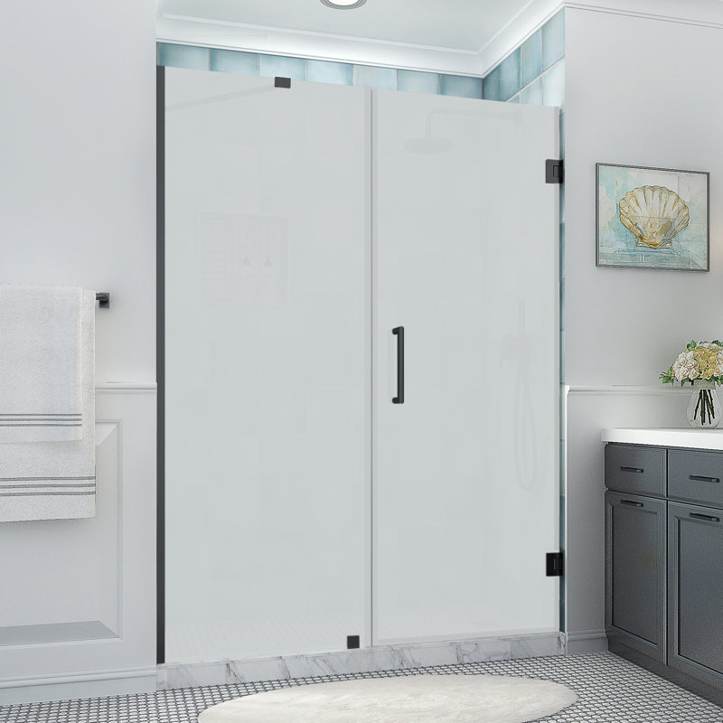 Belmore XL 68.25 - 69.25 in. x 80 in. Frameless Hinged Shower Door with Ultra-Bright Glass, Matte Black, Frosted Glass