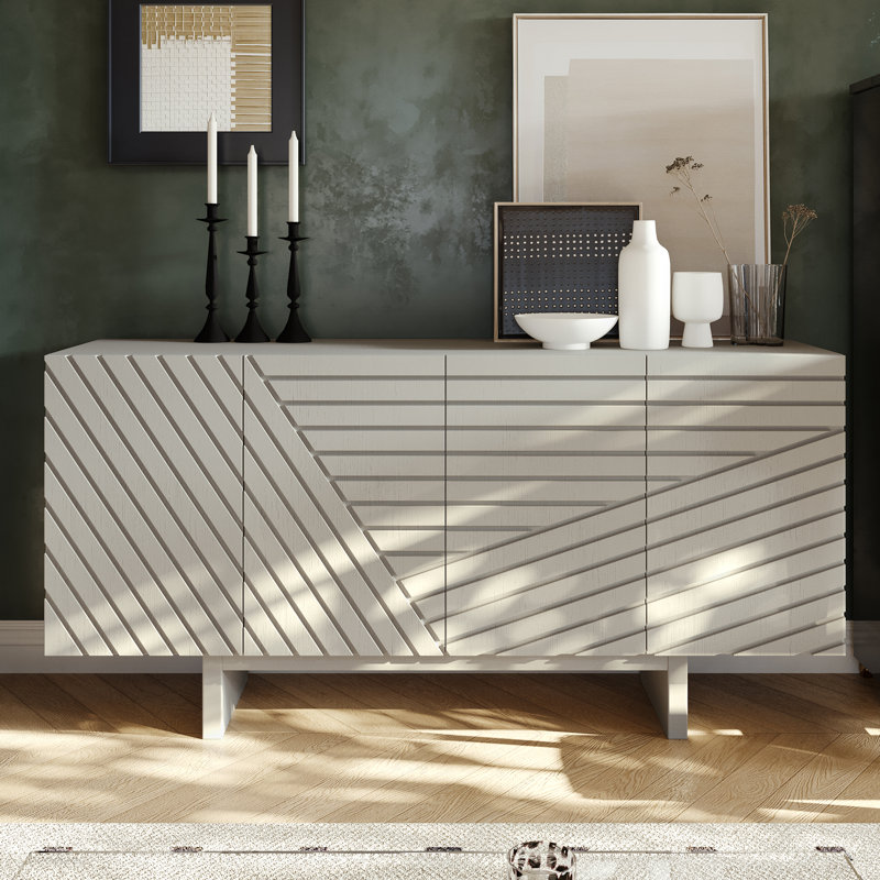 Buffet de 63 po en bois rétro, Crème