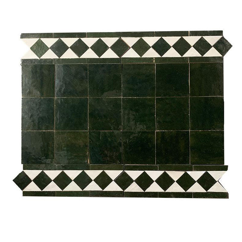 Dama 3.75" x 12" Clay Linear Mosaic Wall & Floor Tile, White/Dark Green