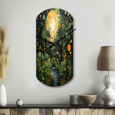 Green Yellow Urban Jungle I - Abstract Collages Asymmetrical Metal Wall Clock, Modern Unique Shape Wall Clock Print