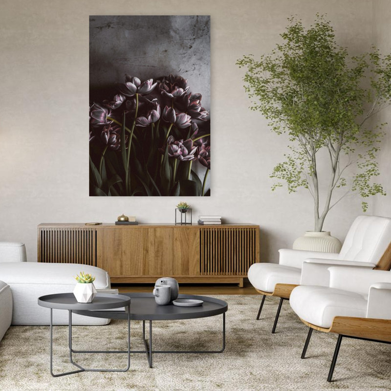 Tulipes foncées, art contemporain de tulipes, H 48 po x l 32 po