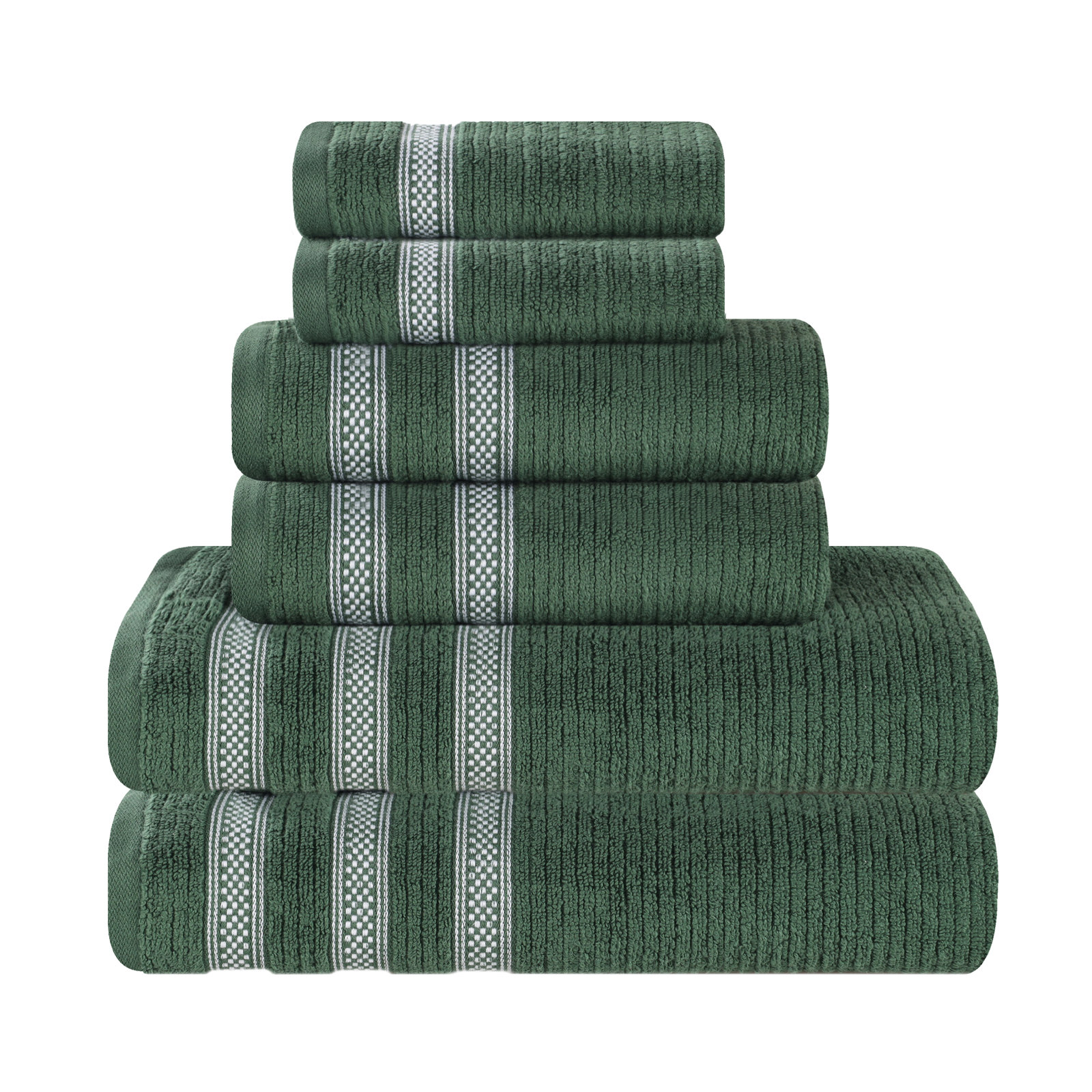 Ilseruth 6-Piece Zero-Twist Cotton Towel Set, Forest Green
