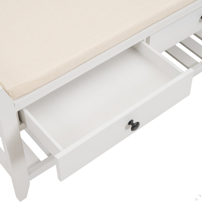 Range-chaussures avec siège rembourré et tiroirs, banc de rangement polyvalent pour hall d'entrée, White