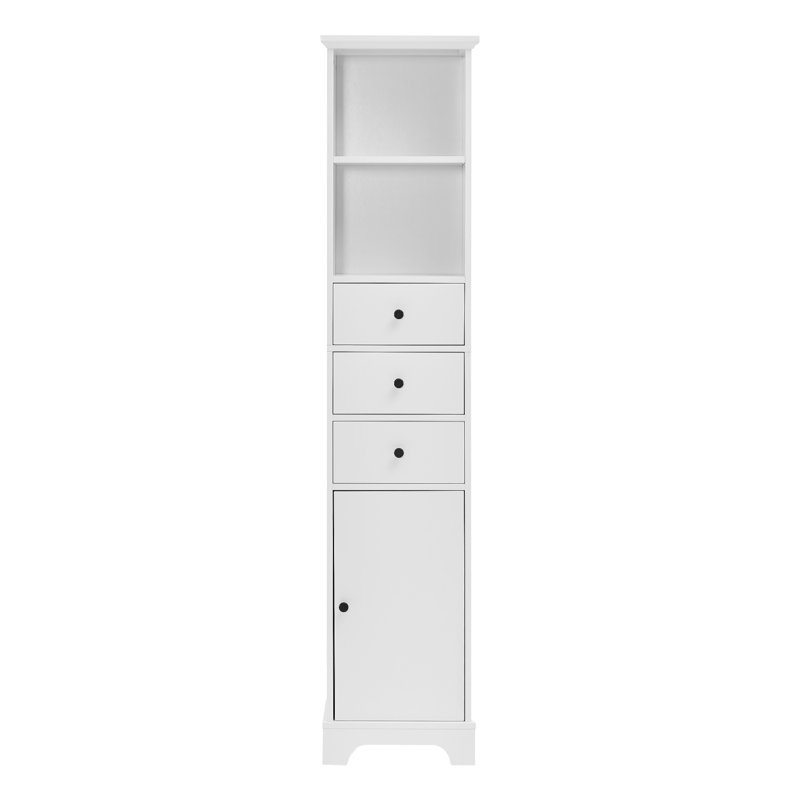 Grande armoire de salle de bain, armoire de rangement autoportante avec 3 tiroirs et tablette réglable, panneau de fibres à densité moyenne avec finition peinte
