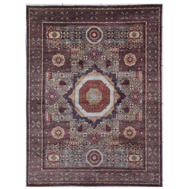 Tapis unique rouge foncé / ivoire / beige / mauve 8 pi 9 po x 11 pi 9 po