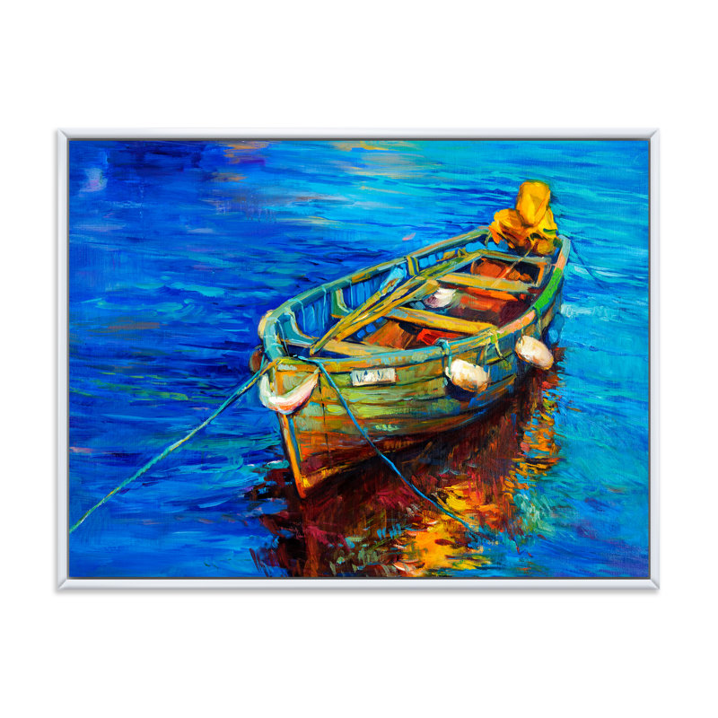 Bateaux qui reposent sur l'eau pendant un coucher de soleil chaud IV - peinture sur toile, H 30 po x l 40 po x 1,5 po