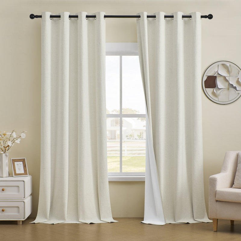 Leming 100% Waterproof and Blackout Solid Color Polyester Linen Textured Grommets Curtains Panel(Set of 2), Natural