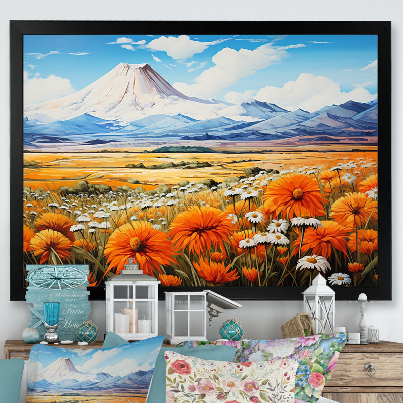 Charme de fleurs sauvages dans un paysage de montagne, Cadre simple noir, H 24 po x l 32 po x P 1 po