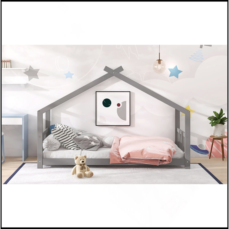 Lit en bois House House, gris, Lit simple