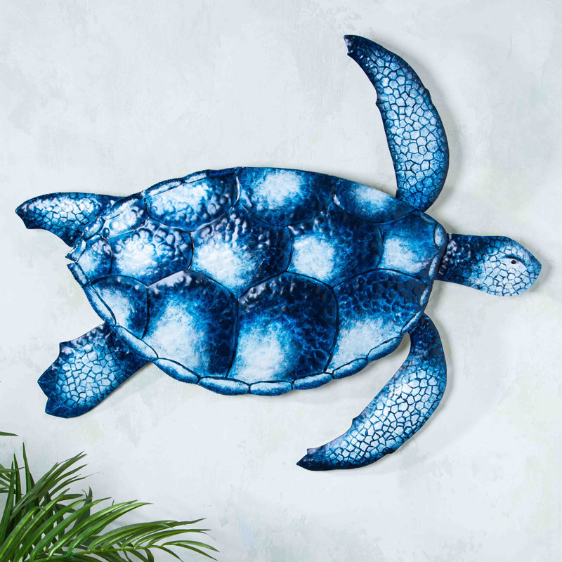 Décoration murale tortue bleue et blanche
