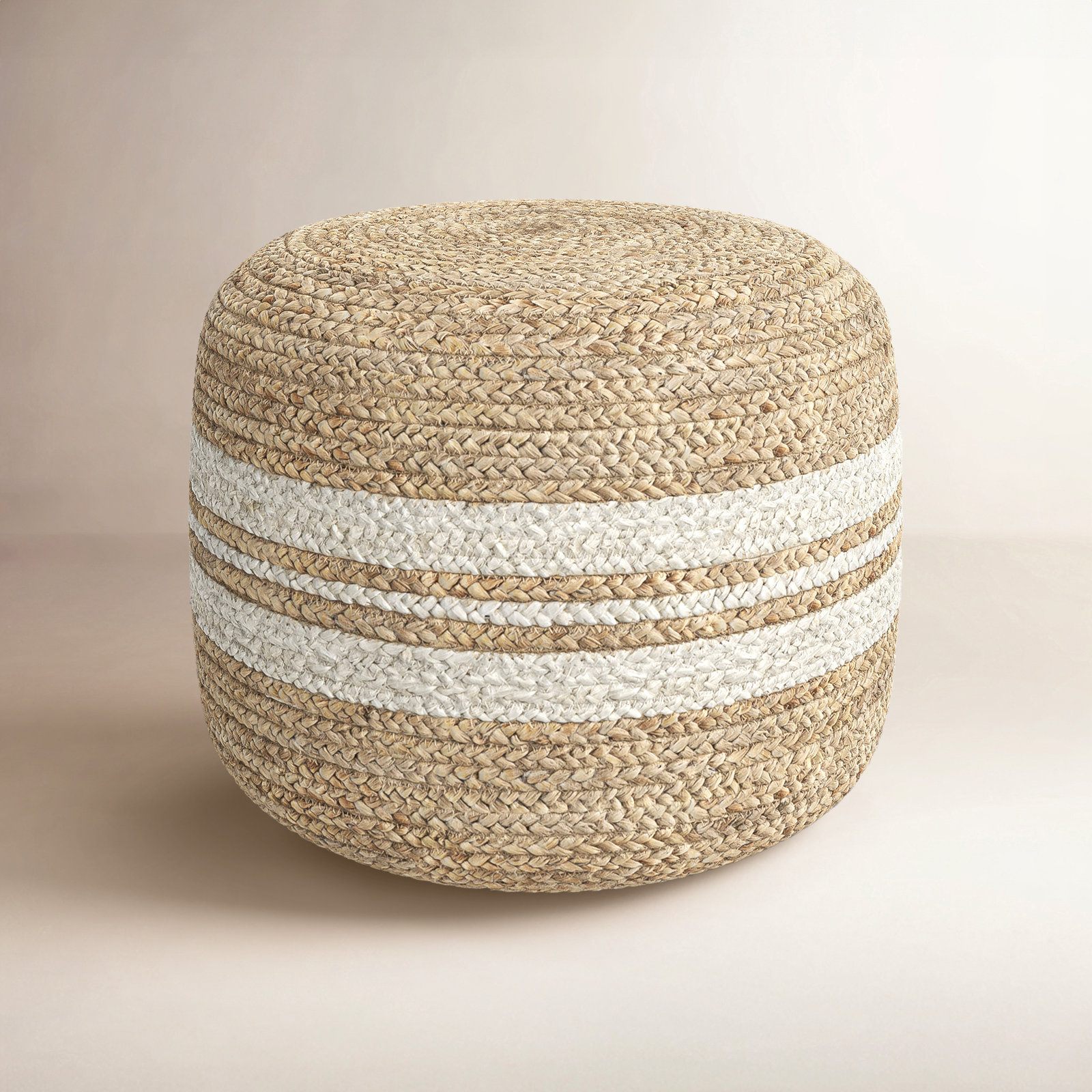 Bennison Upholstered Ottoman, White Jute
