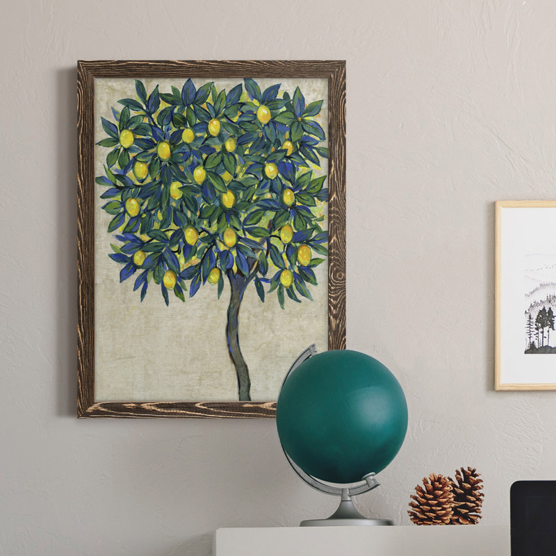 «Lemon Tree Composition I», toile encadrée de qualité supérieure - prête à être accrochée, Encadré de bois de noyer