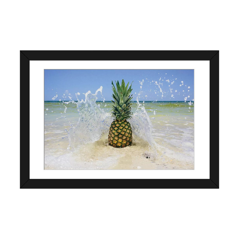 « south floride ananas iii », reproduction de photo sur toile, H 24 po x l 32 po x P 1 po, Toile avec cadre noir, Blanc