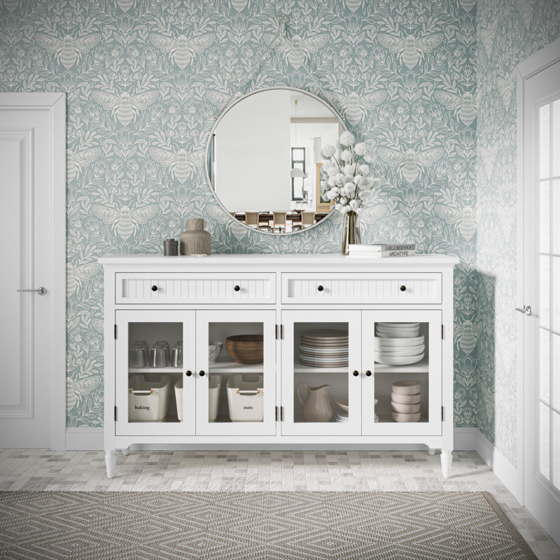 Pearce 58" Glass Door Accent Cabinet, White