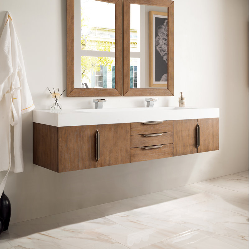 Mercer Island 72'' W Double Vanity, Latte Oak, Radiant Gold