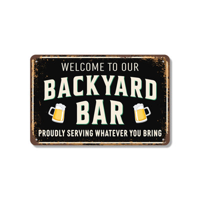 Enseigne de bar en aluminium 7 po x 10 po Backyard Bar