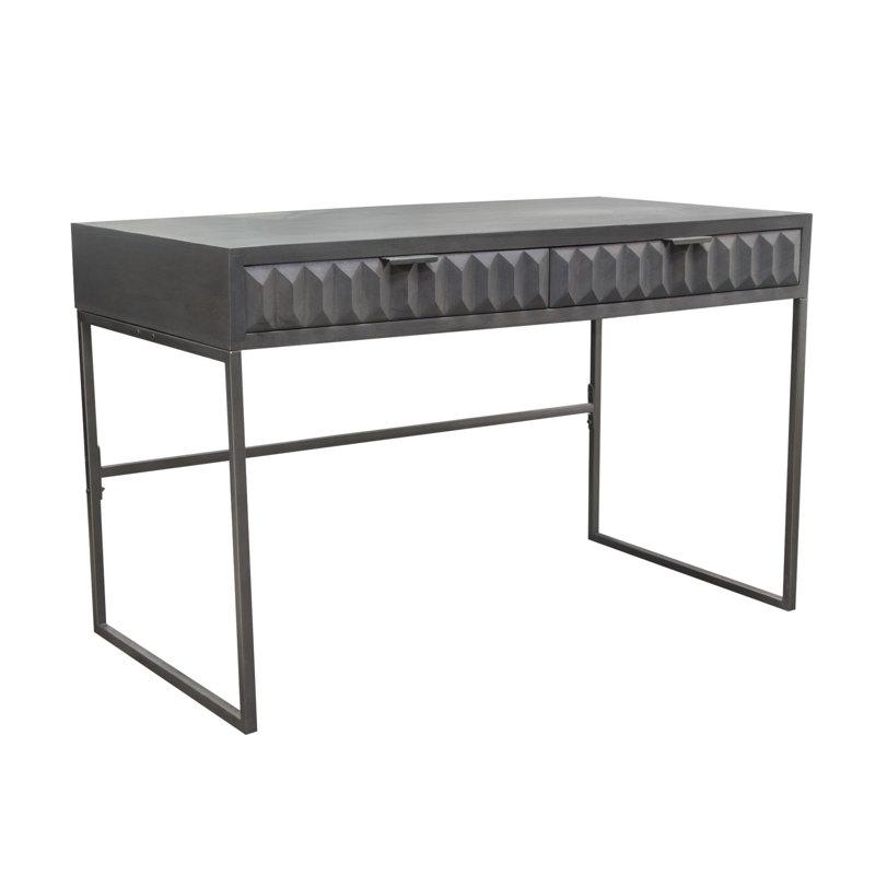 Spectrum 2-Drawer Solid Mango Wood Desk In White Finish W/ Gold Finished Iron Legs