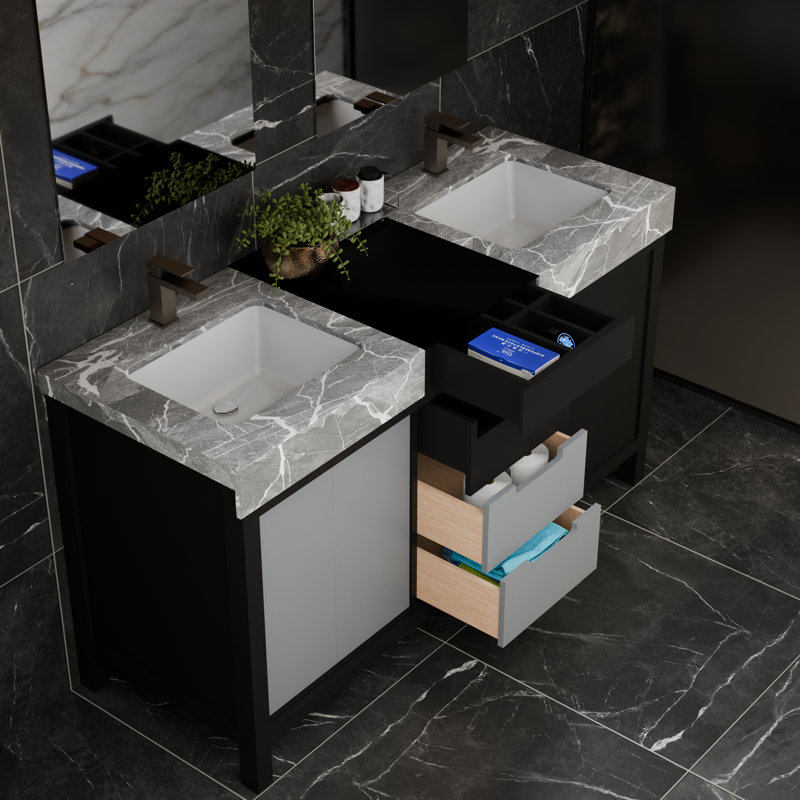 Ensemble complet de meuble-lavabo de 60 po Lexora Zilara en noir et gris avec robinet