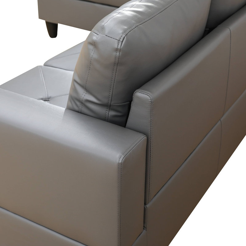 Halid Wide Sofa & Chaise with Ottoman, Left Hand Facing, Faux Leather Gray