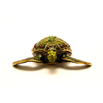 Boîte à bijoux tortue verte avec cristaux autrichiens