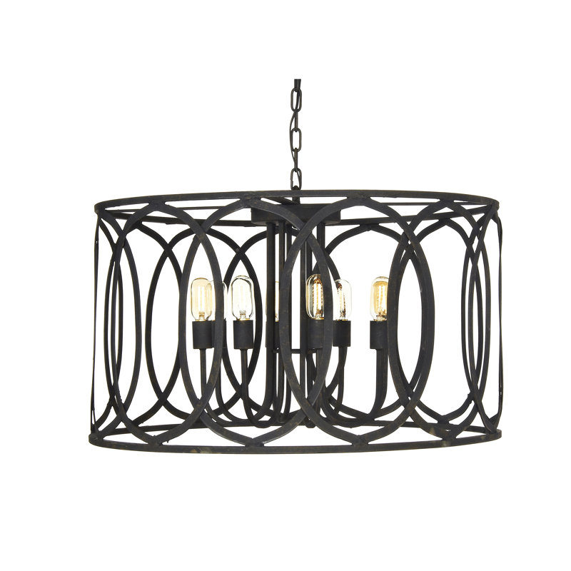 Lustre tambour 8 lumières style bougie New Orleans, Noir antique
