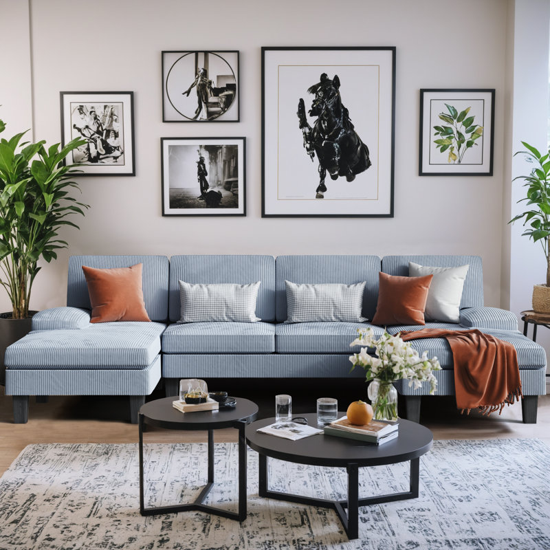 Rudhi Corduroy U-Shaped Sectional, Gray Corduroy