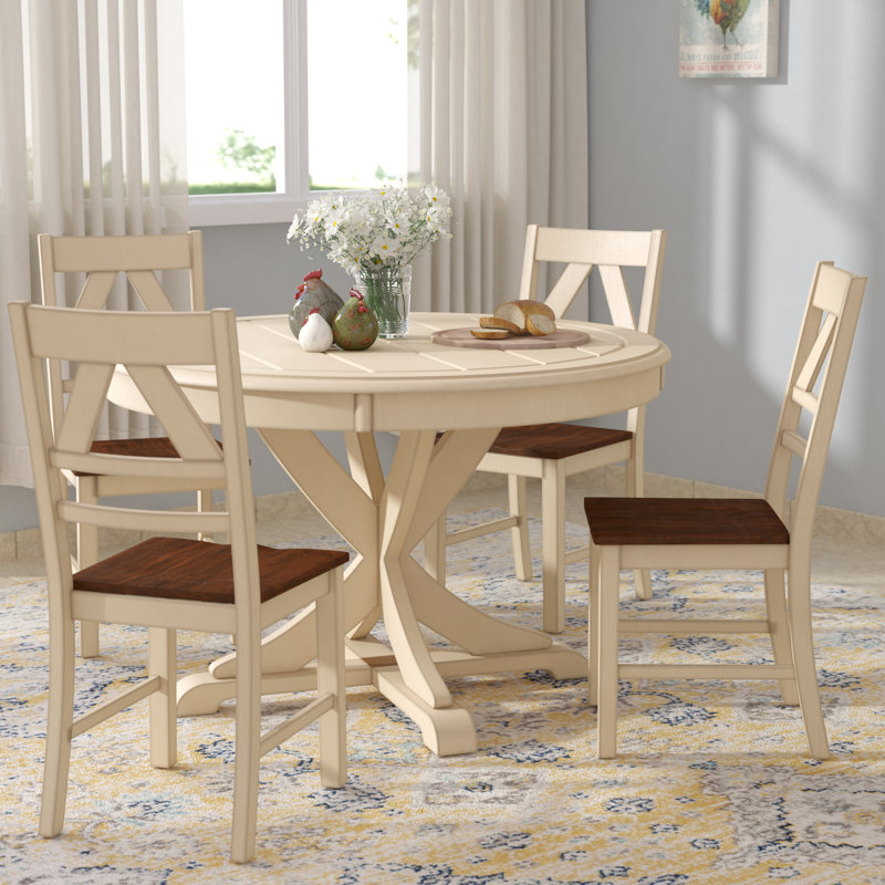 Rivington 5-Piece Solid Wood Pedestal Dining Set, Antique White