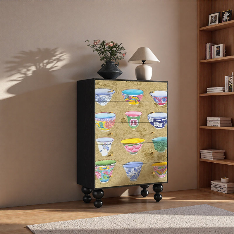 Armoire de rangement à cinq tiroirs en noyer