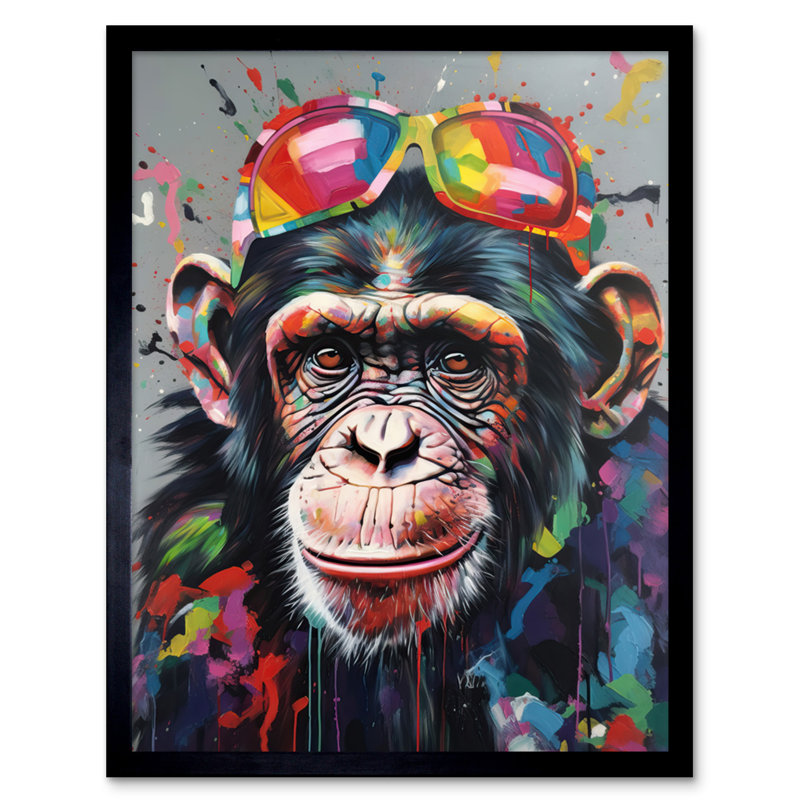 Cadey Chimpanzee With Rainbow Sunglasses Modern Pop - Single Picture Frame Print