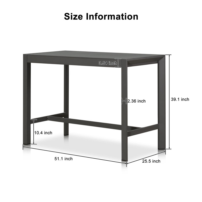 Rectangular Metal Bar Table, Gray