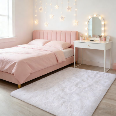 Tapis à poil long blanc doux 5 pi x 7 pi pour le salon, tapis d'intérieur pour la chambre à coucher