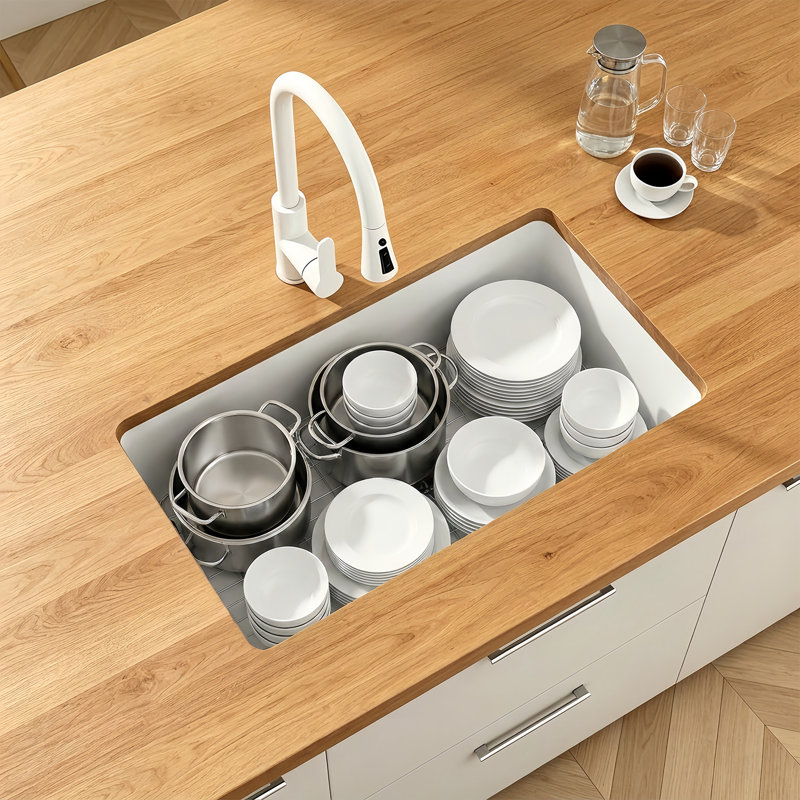 Évier de cuisine en granite à simple cuve encastrable 31 po L, Blanc