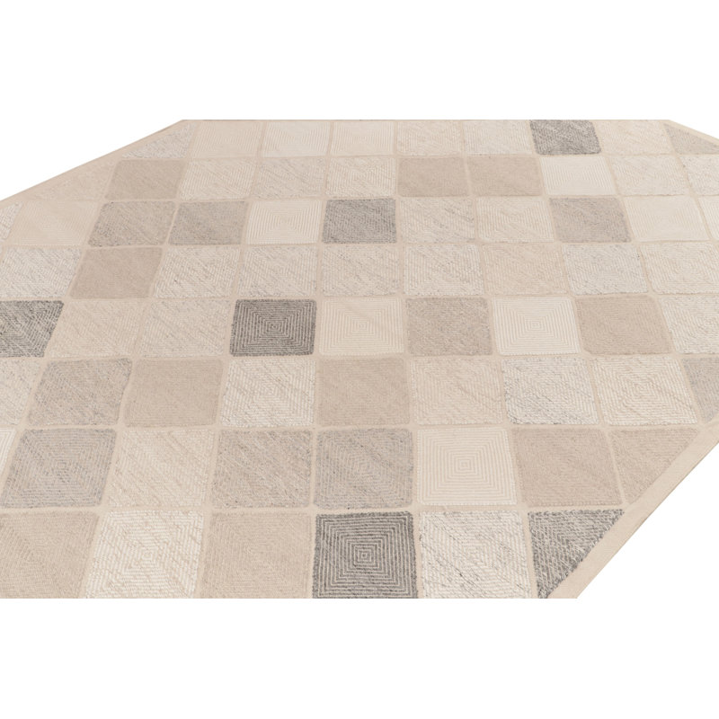 Scandinavian Custom Rug In Greige, White Diamond Pattern By Rug & Kilim
