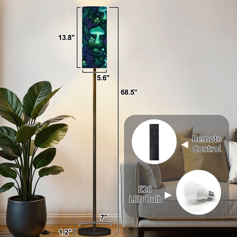 Lampe sur pied fantaisie champignon forêt foncé vert brillant lampe sur pied moderne avec télécommande interrupteur au pied ampoule abat-jour grand poteau d'angle pour salon chambre bureau