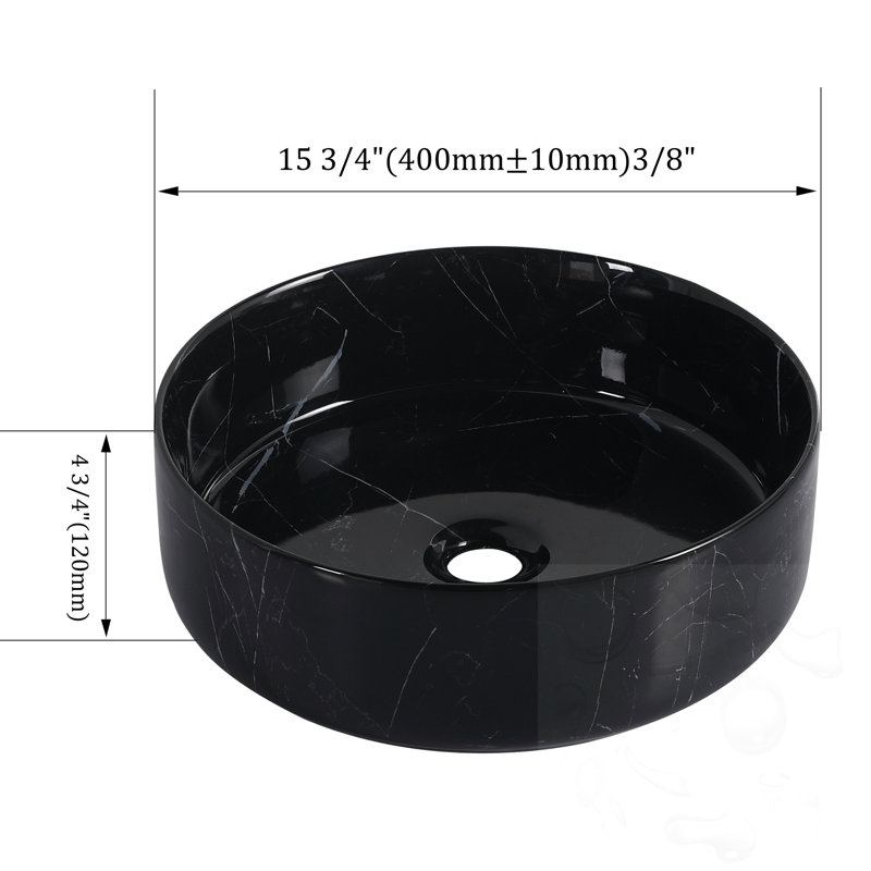 Ceramic Circular Bathroom Sink, Black