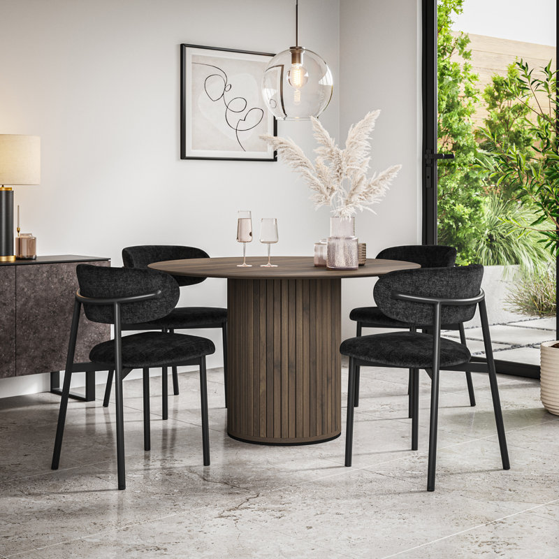 Arlo Table Top W Legs + Myla Linen Dining Chair Set, Walnut, Set of 6, Black