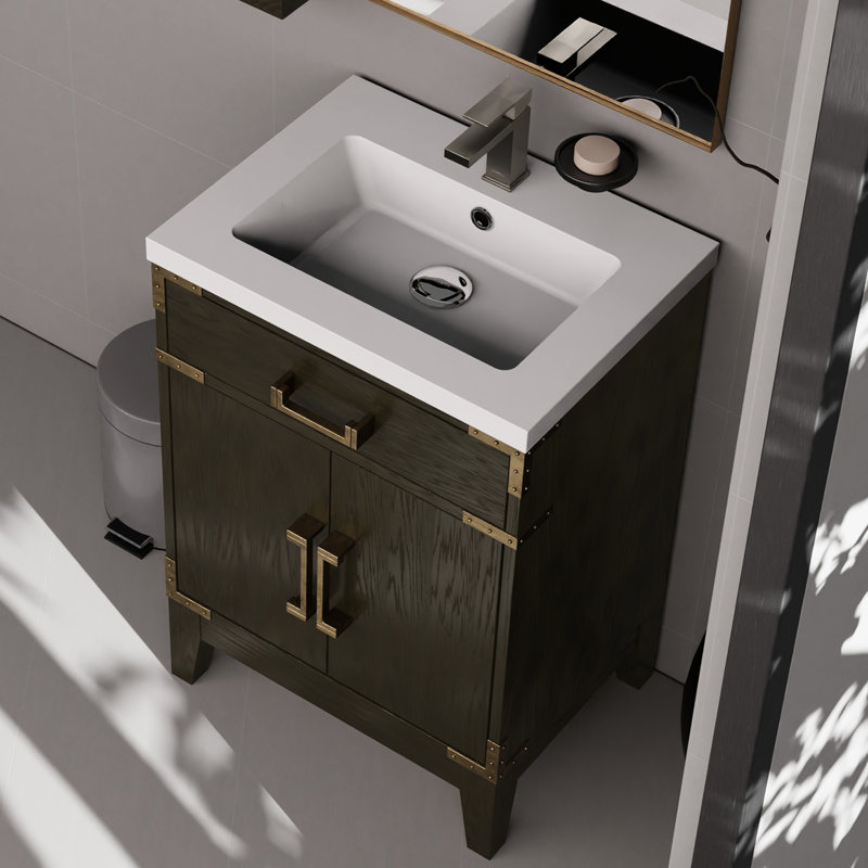 Meuble-lavabo en chêne brun avec comptoir en acrylique, 24 po X P 18 po, miroir, robinet simple 24 x 18, inclus